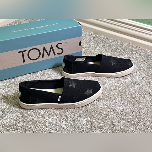 TOMS Alpargata Cupsole Black Glitter Stars Print - Picture 3 of 8